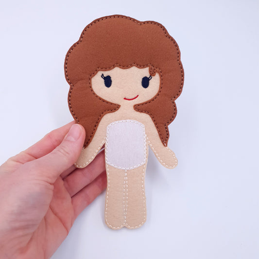 ITH Dress Up Doll Machine Embroidery Design Light Skin Long Wavy Hair