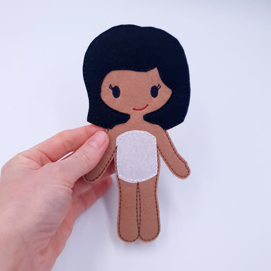 ITH Dress Up Doll Machine Embroidery Design Medium Skin Bob Hair