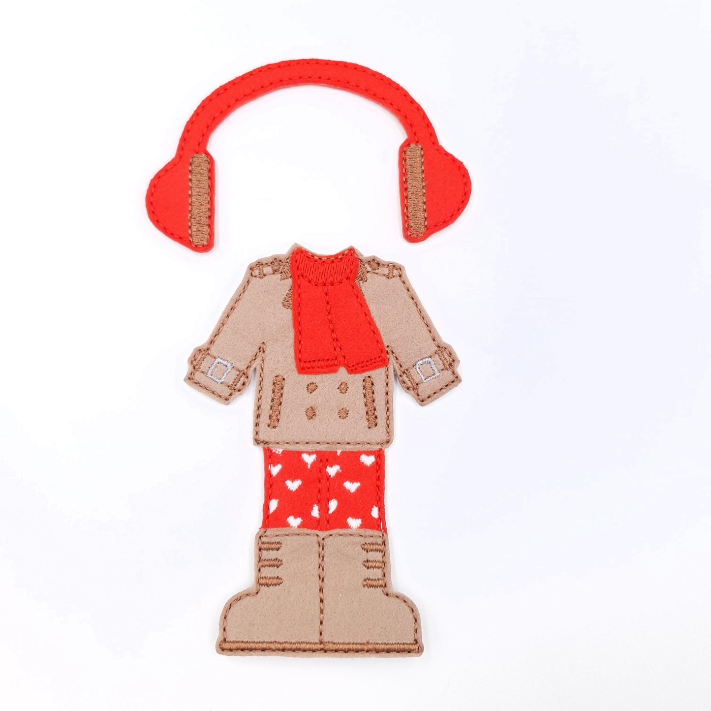 Cozy Winter Doll Outfit with Trench Coat and Hearts ITH Embroidery Design