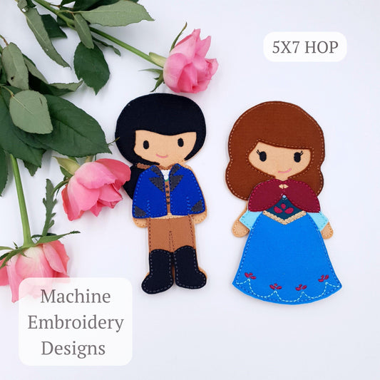 ITH Ice Princess & Prince Felt Doll Embroidery Design Set  5x7 Hoop Digital Download