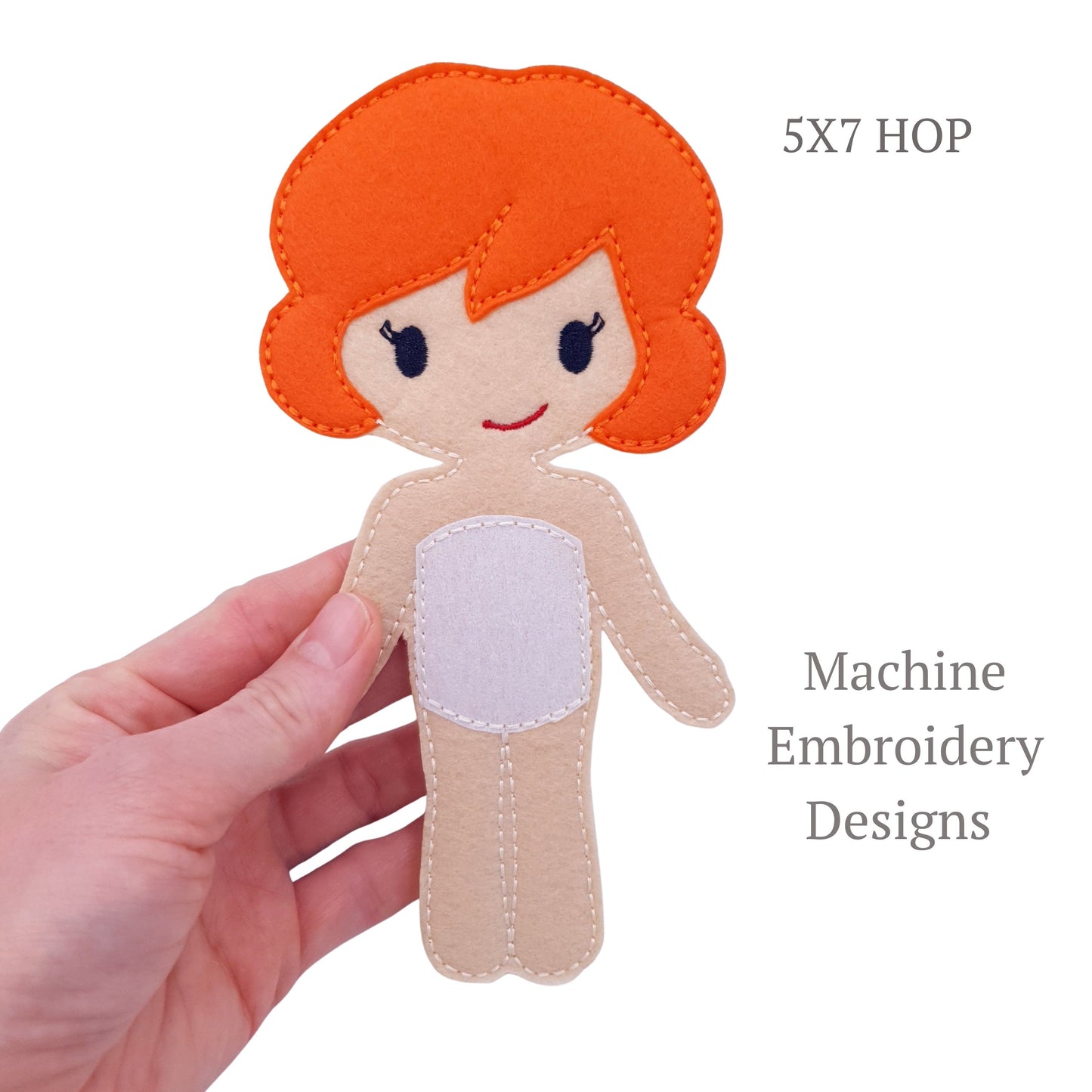 ITH Dress Up Doll Machine Embroidery Design Light Skin Short Curly Hair