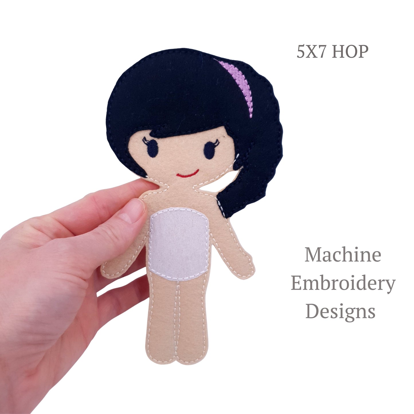 ITH Dress Up Doll Machine Embroidery Design Light Skin Side Ponytail