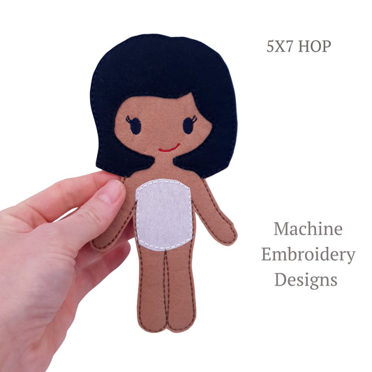 ITH Dress Up Doll Machine Embroidery Design Medium Skin Bob Hair