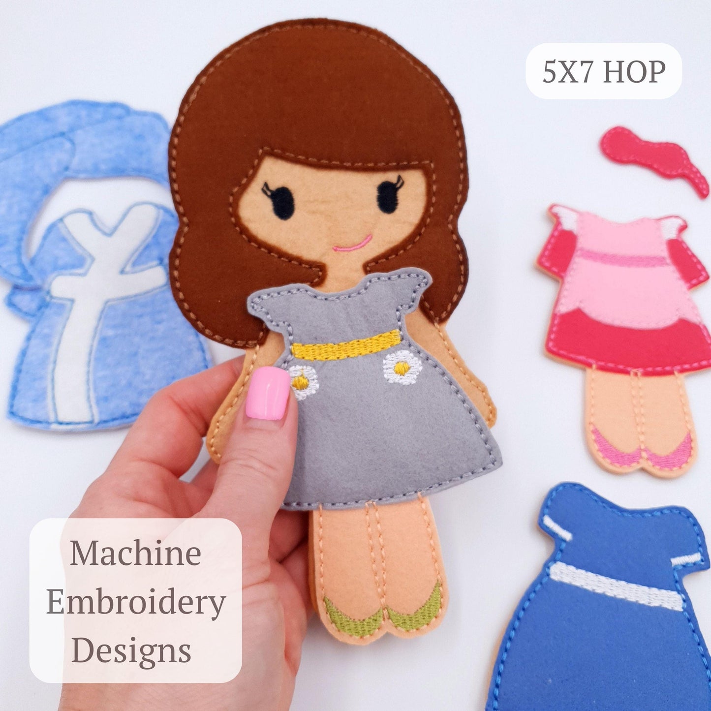 Felt Doll & 4 Outfits ITH Embroidery Design Doll Wardrobe Bundle Digital Download