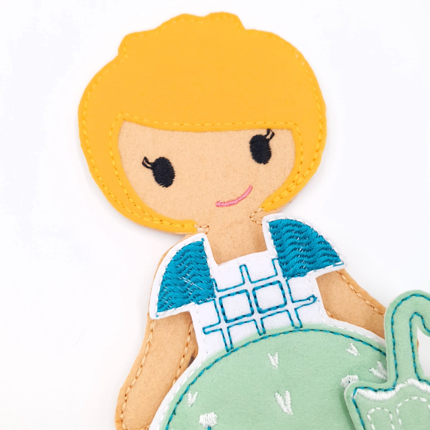 Sweet Felt Doll with Mint Dress and Umbrella ITH Embroidery Design