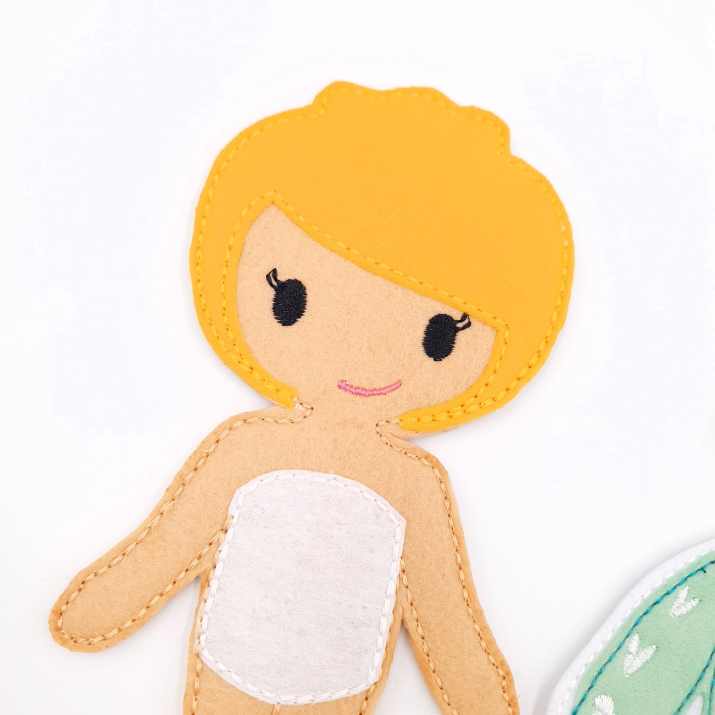 Sweet Felt Doll with Mint Dress and Umbrella ITH Embroidery Design