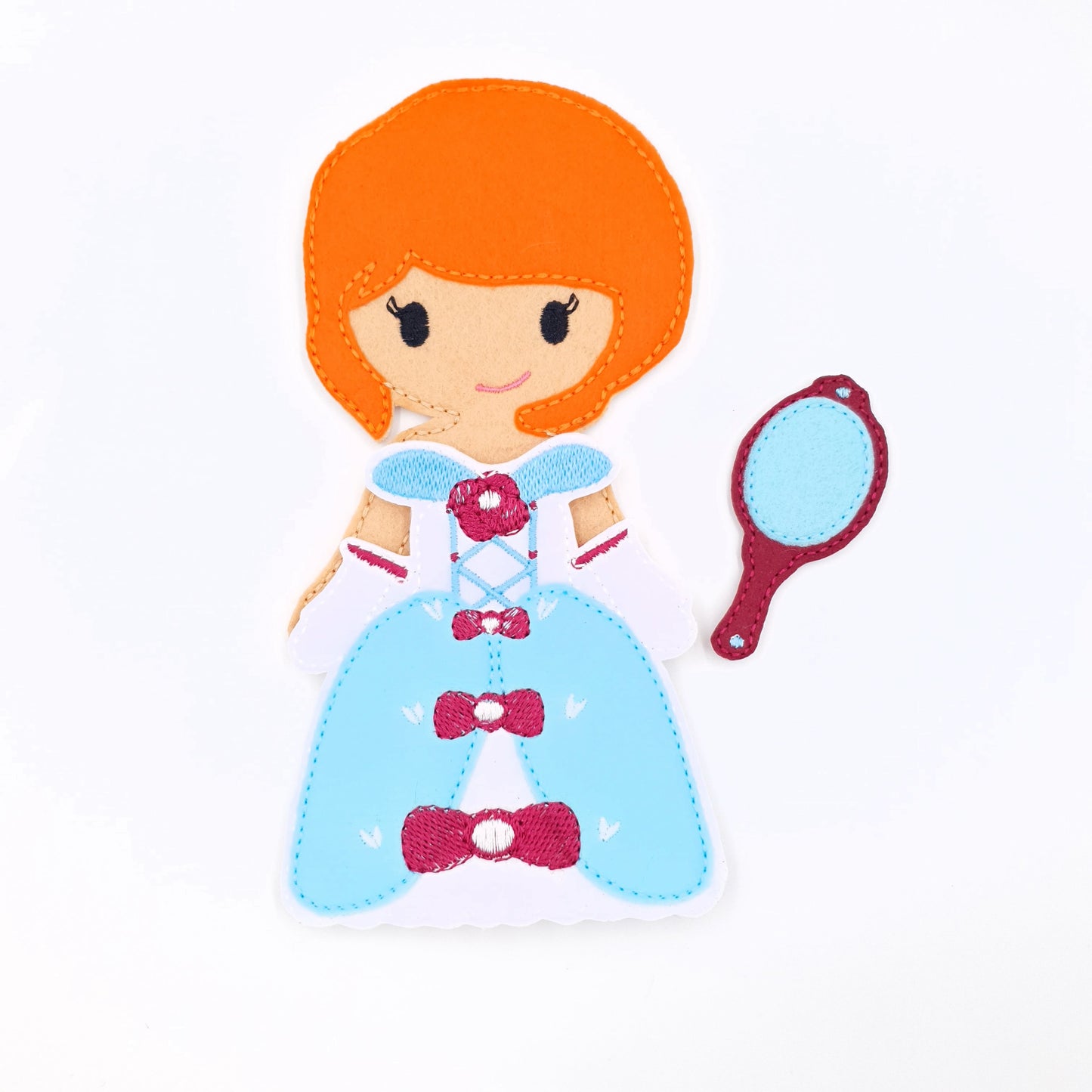 Fairytale Princess Doll with Blue Gown and Hand Mirror ITH Embroidery Design