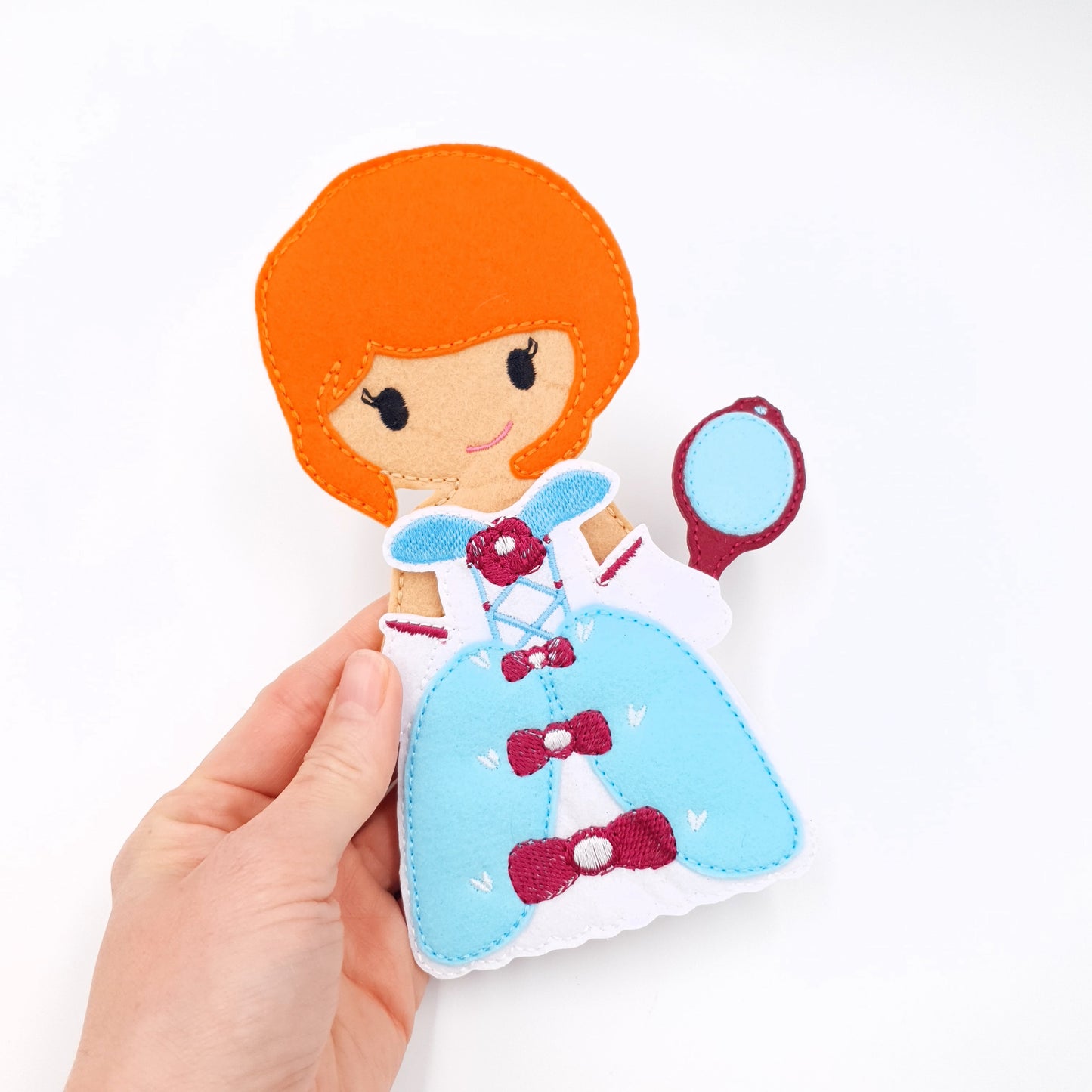 Fairytale Princess Doll with Blue Gown and Hand Mirror ITH Embroidery Design