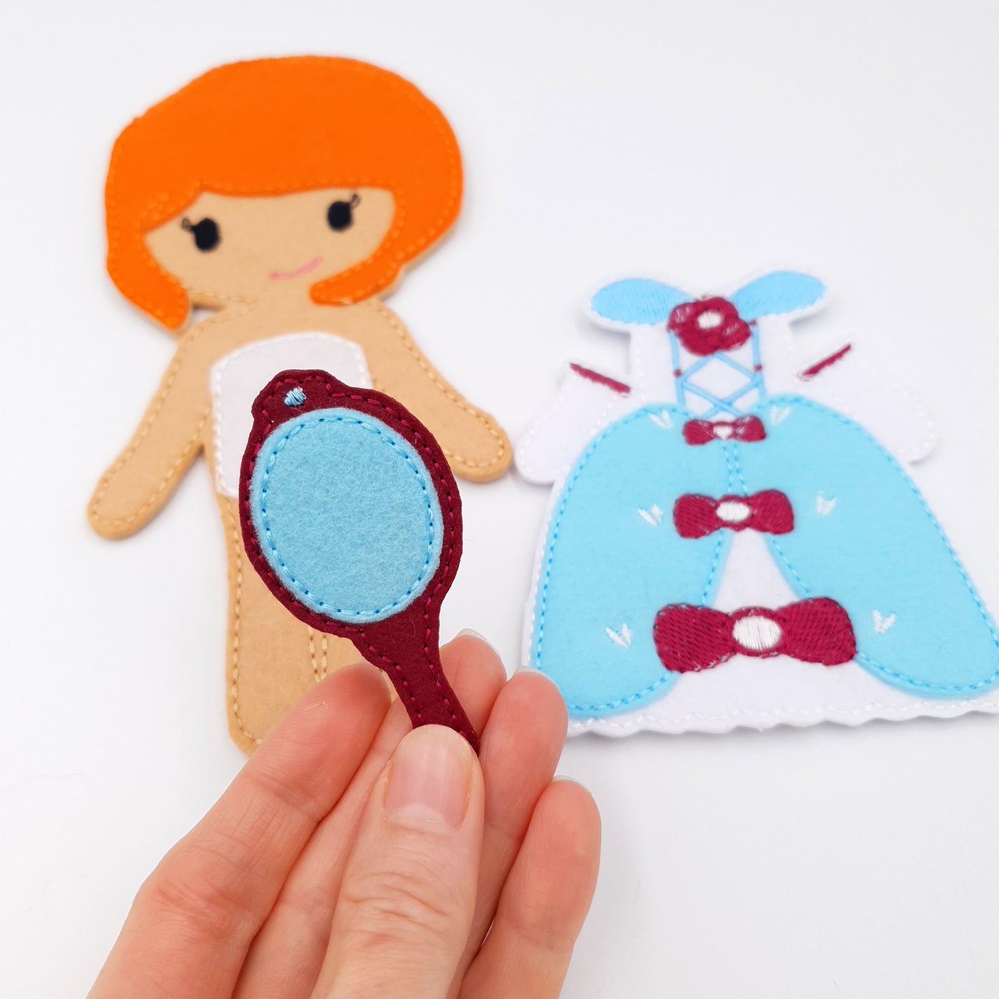 Fairytale Princess Doll with Blue Gown and Hand Mirror ITH Embroidery Design