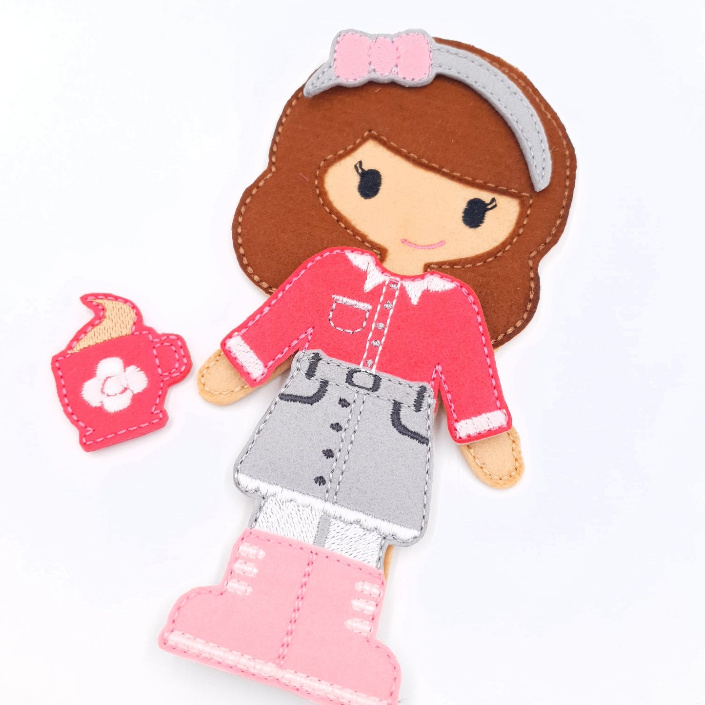 Stylish Felt Doll with Casual Outfit and Boots ITH Embroidery Design