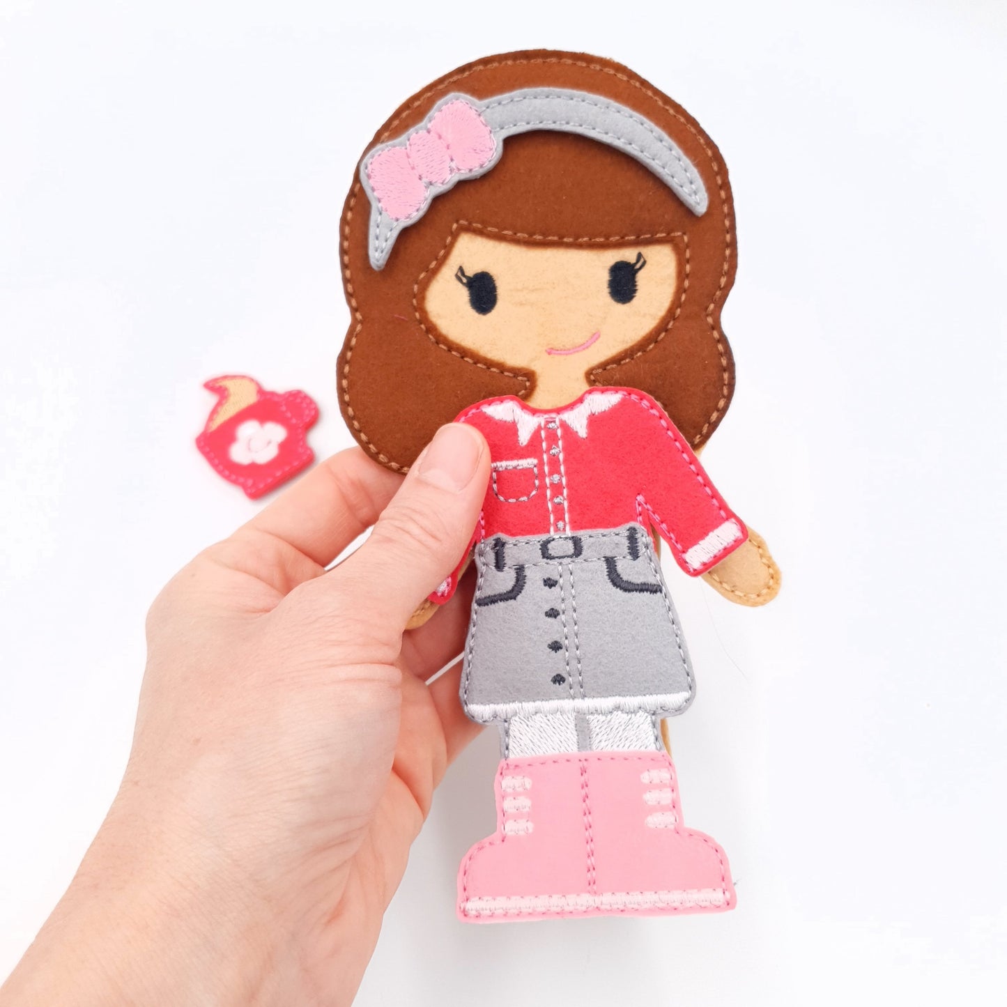 Stylish Felt Doll with Casual Outfit and Boots ITH Embroidery Design