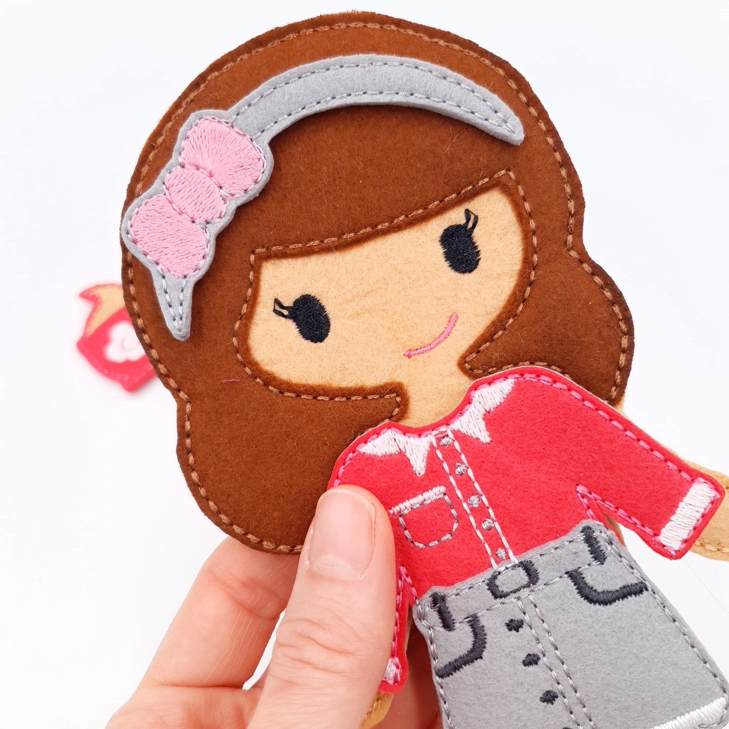 Stylish Felt Doll with Casual Outfit and Boots ITH Embroidery Design