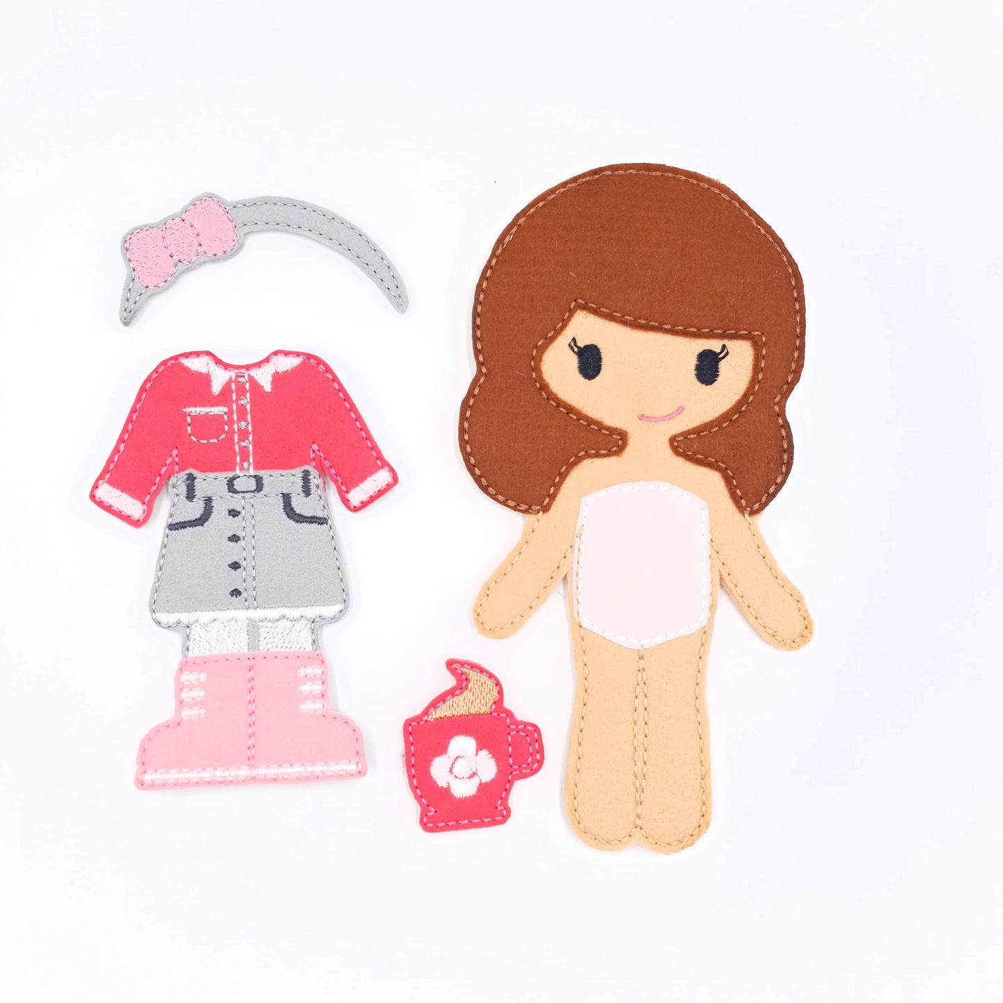 Stylish Felt Doll with Casual Outfit and Boots ITH Embroidery Design
