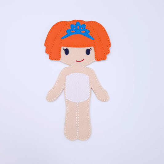 ITH Red Hair Princess Girl Doll Machine Embroidery Design Felt Toy Tiara Character 5x7 Hoop Pretend Play