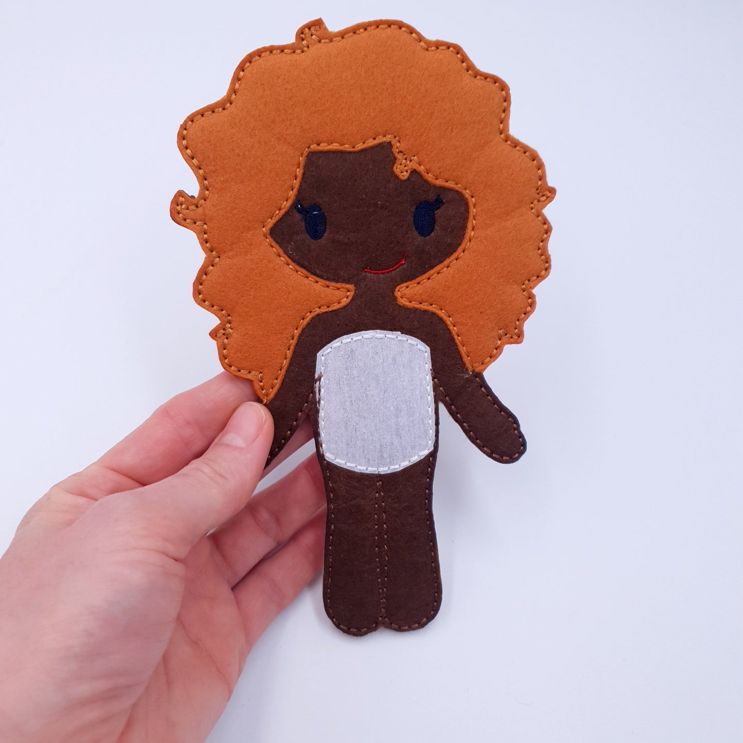Curly Hair Felt Doll Base ITH Machine Embroidery Dark Skin