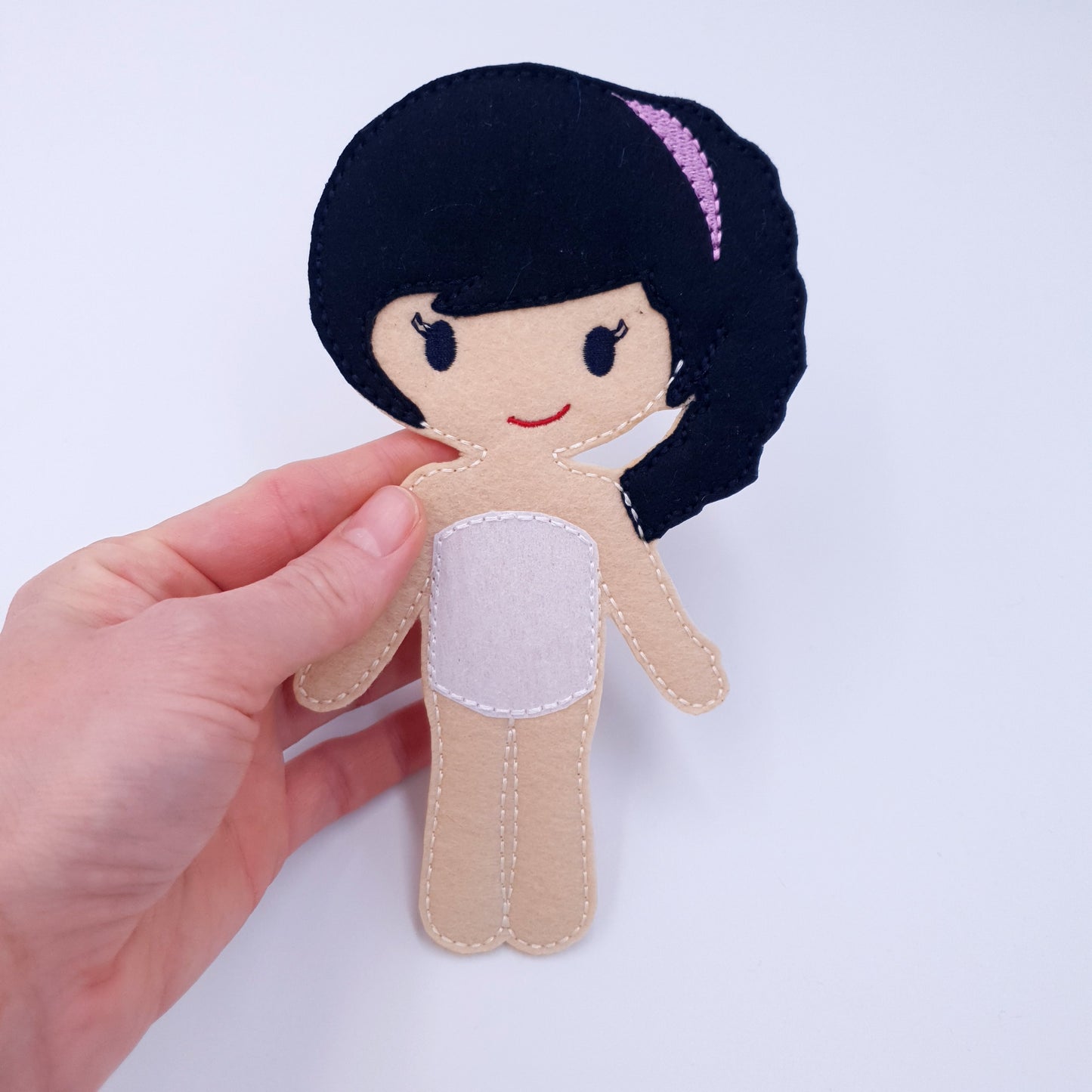 ITH Dress Up Doll Machine Embroidery Design Light Skin Side Ponytail