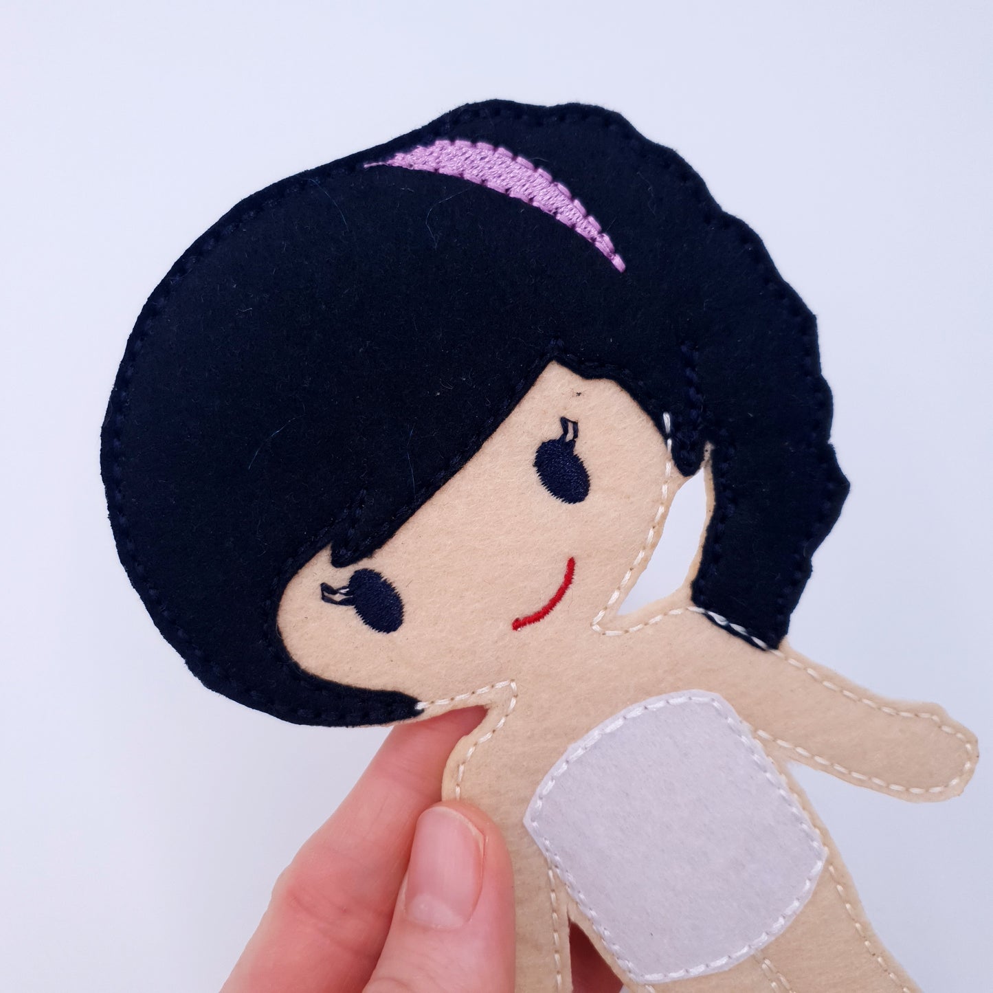 ITH Dress Up Doll Machine Embroidery Design Light Skin Side Ponytail