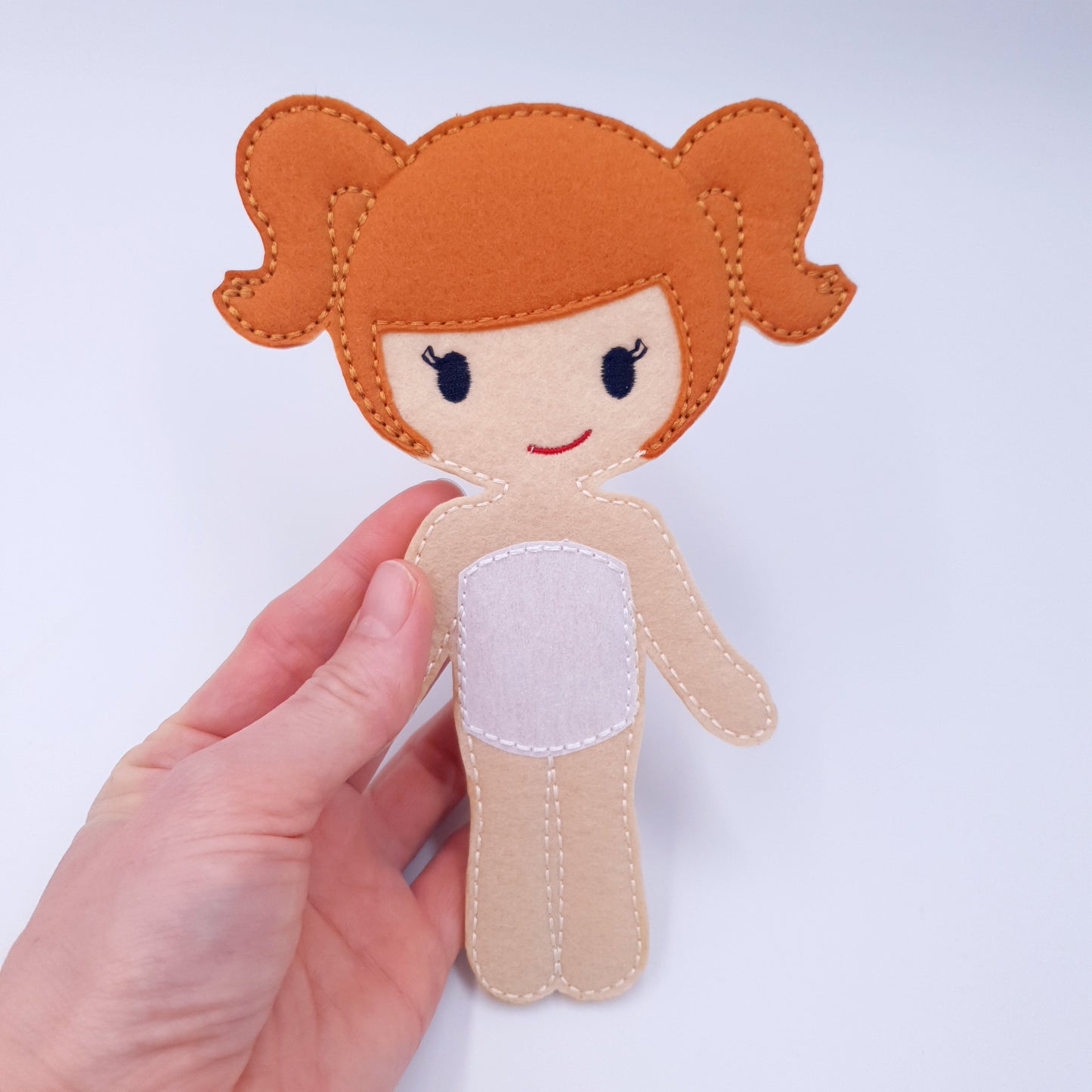 ITH Dress Up Doll Machine Embroidery Design Light Skin Pigtails