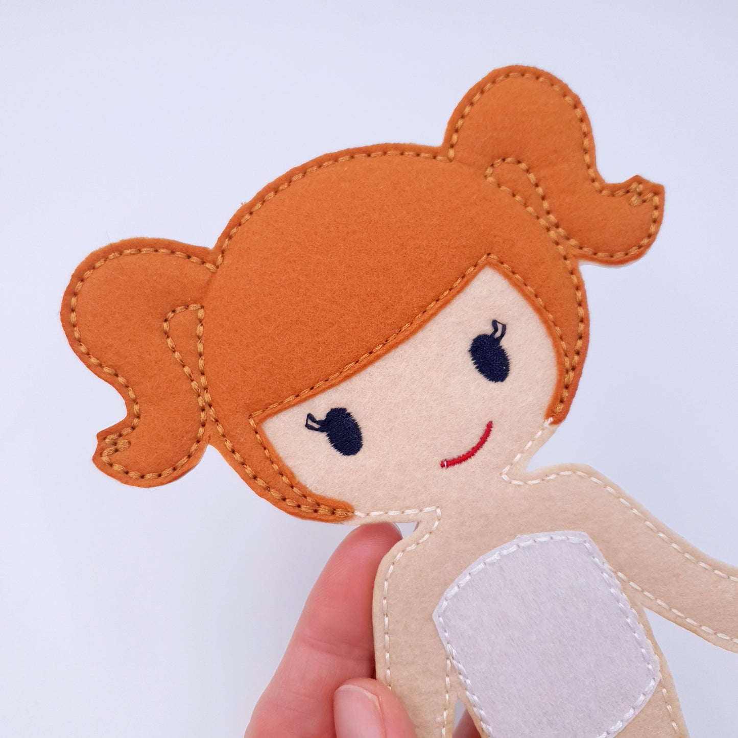 ITH Dress Up Doll Machine Embroidery Design Light Skin Pigtails