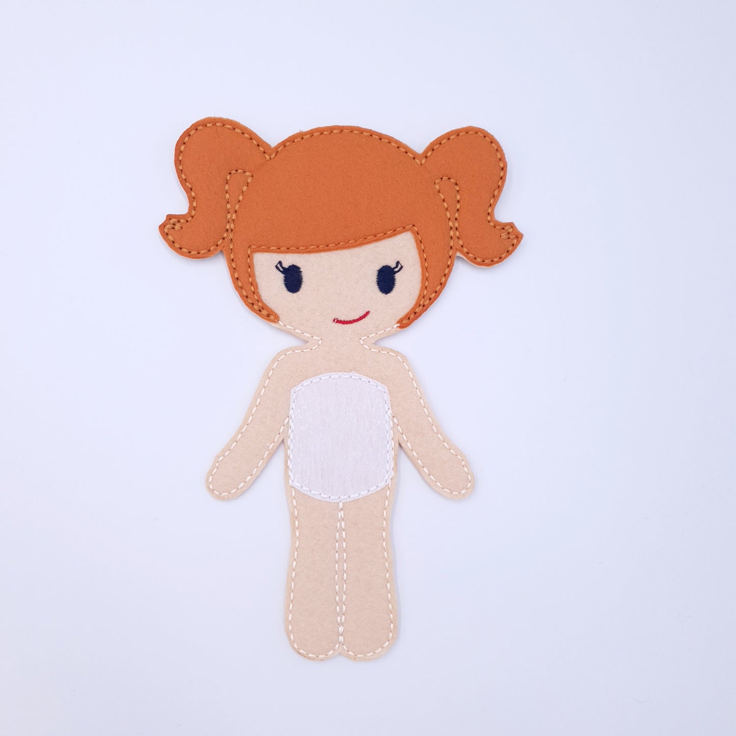 ITH Dress Up Doll Machine Embroidery Design Light Skin Pigtails