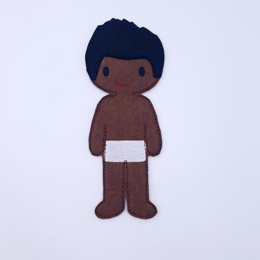 ITH Boy Doll Machine Embroidery Design Dark Skin Tone Felt Play Toy for 5x7 Hoop Diverse Male Character Applique