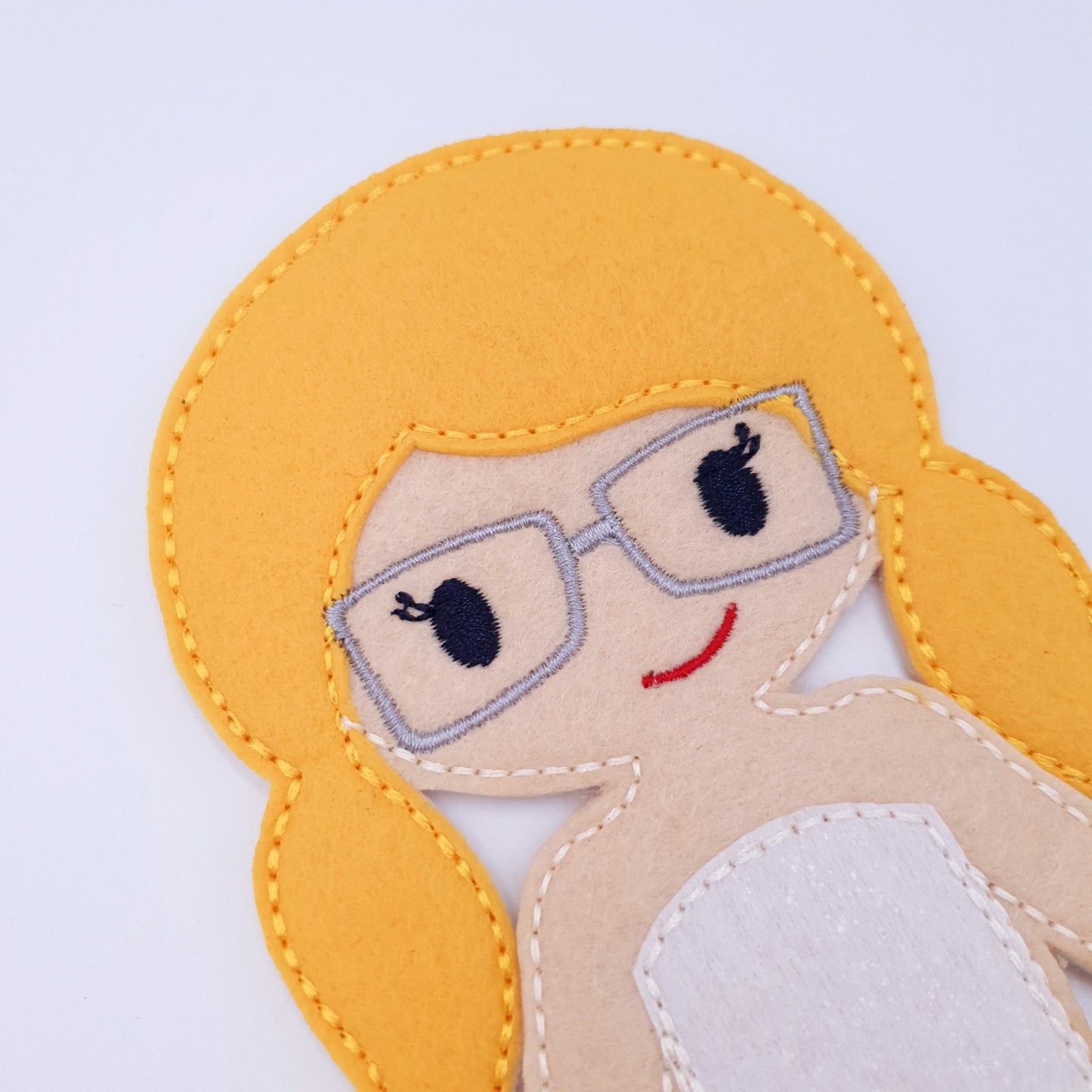 ITH Blonde Girl Dress Up Doll with Glasses Machine Embroidery Design Felt Toy for 5x7 Hoop