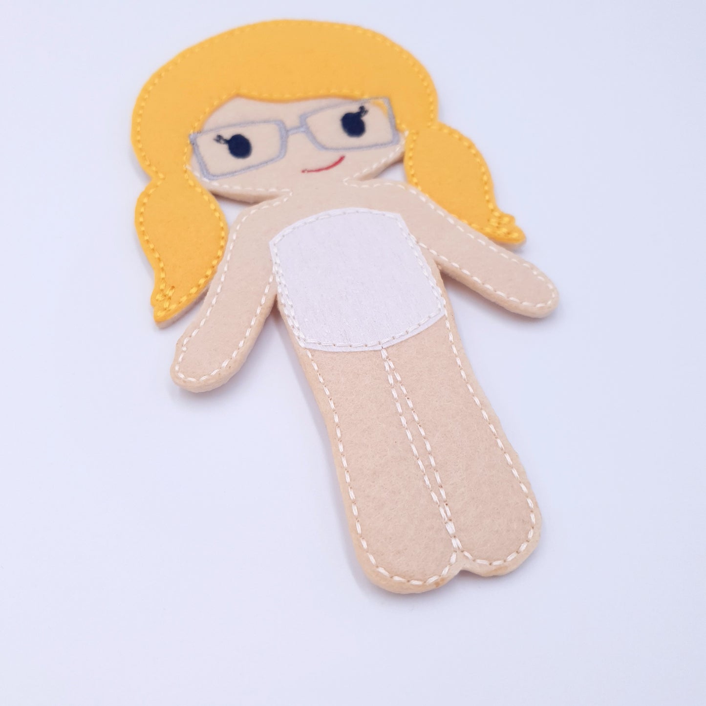 ITH Blonde Girl Dress Up Doll with Glasses Machine Embroidery Design Felt Toy for 5x7 Hoop
