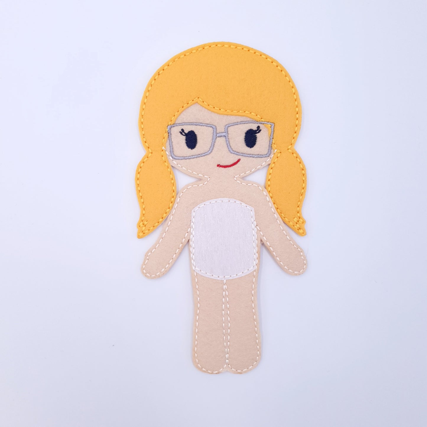 ITH Blonde Girl Dress Up Doll with Glasses Machine Embroidery Design Felt Toy for 5x7 Hoop