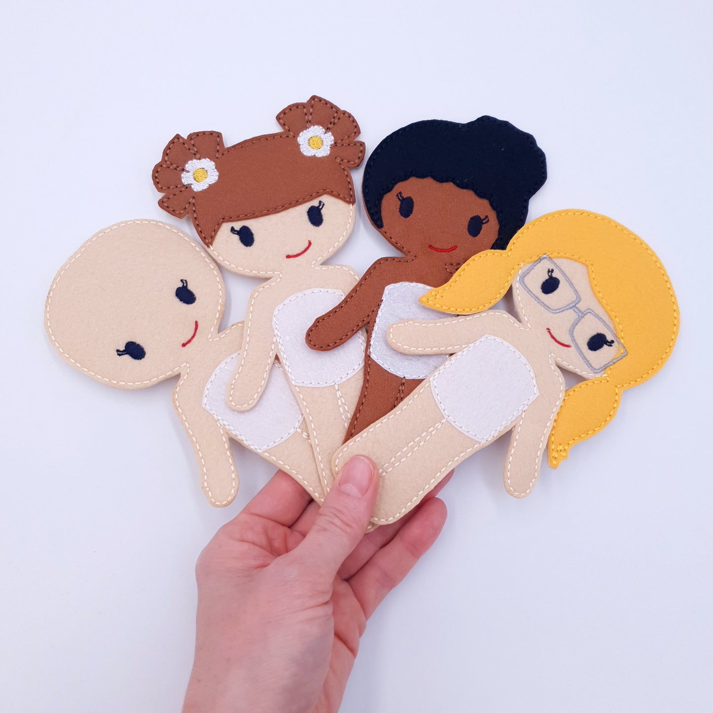 Multicultural Felt Doll Bases Set ITH Machine Embroidery