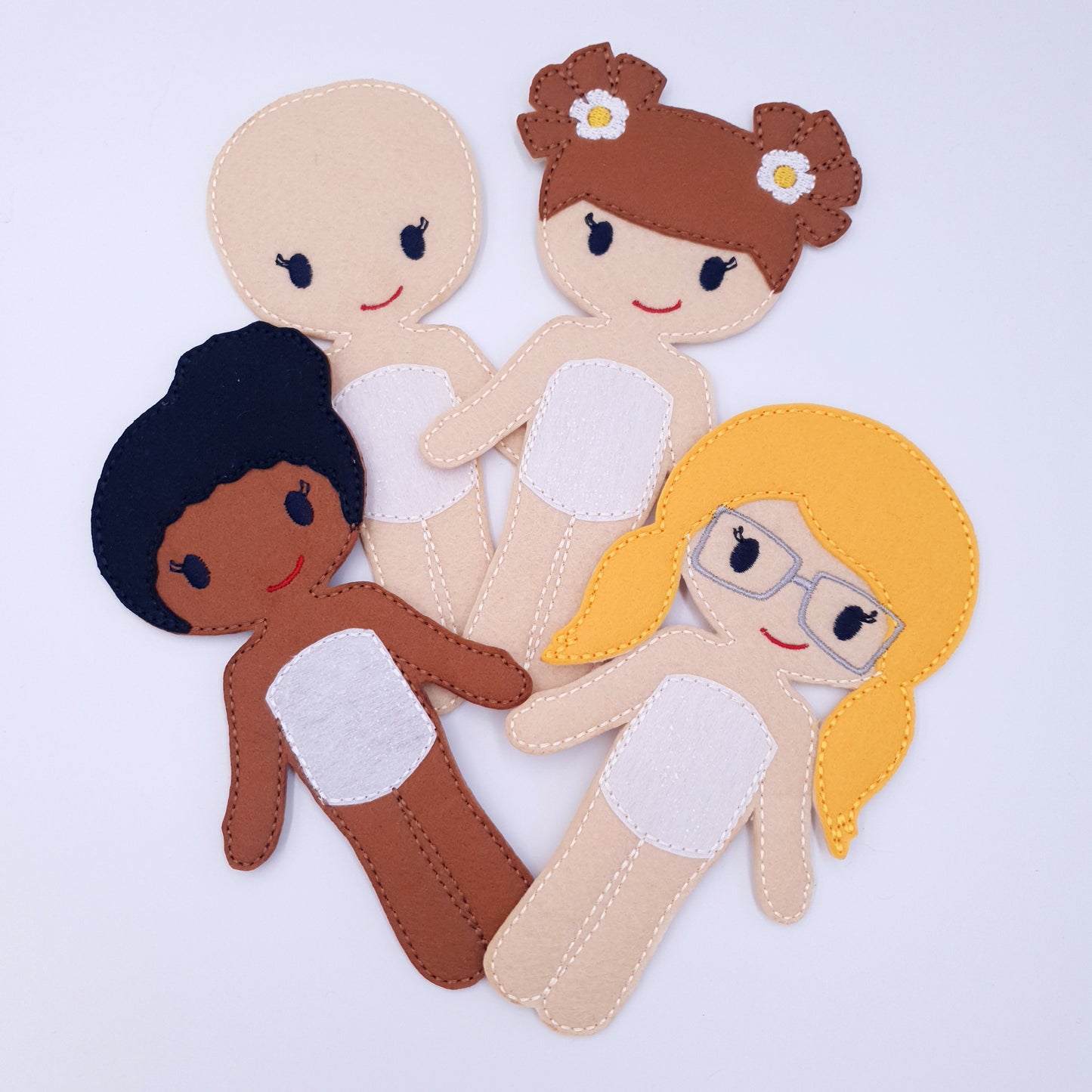 Multicultural Felt Doll Bases Set ITH Machine Embroidery