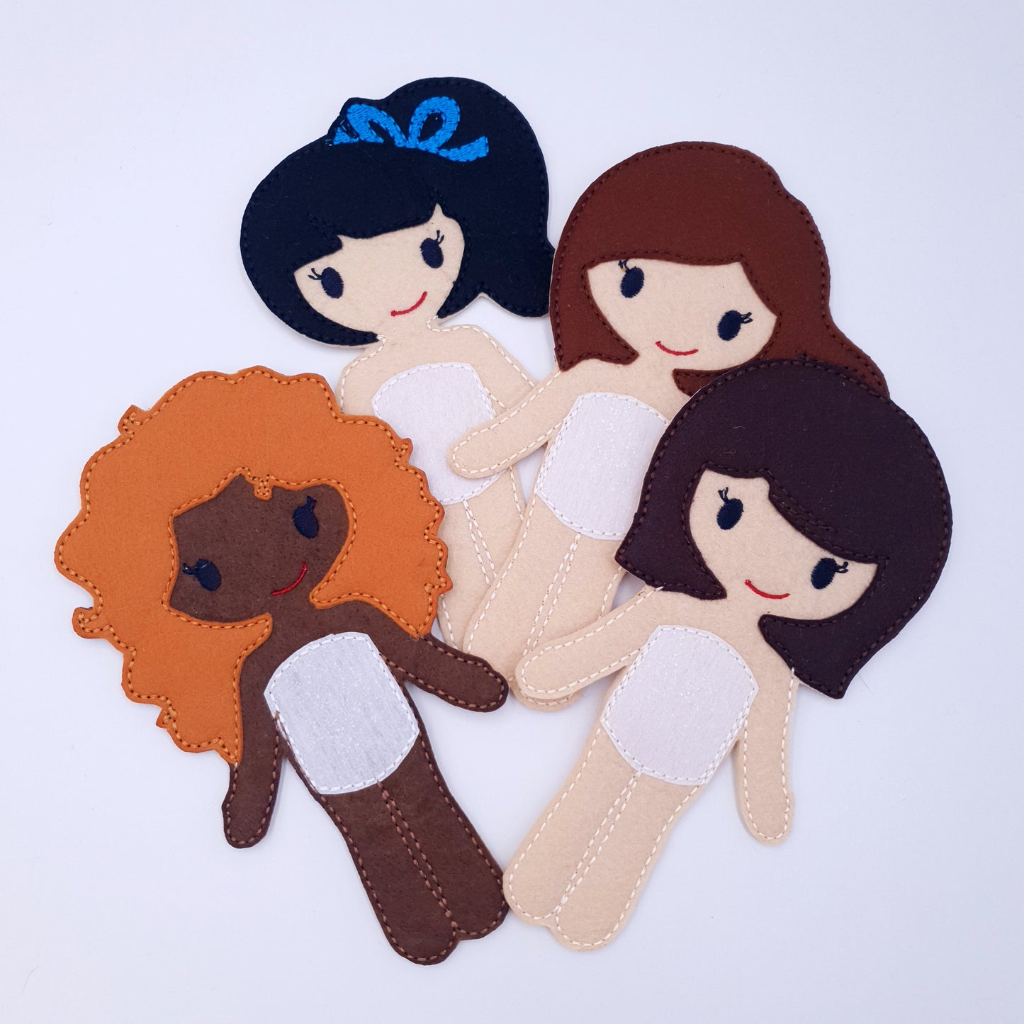ITH Dress Up Dolls Multi Skin Tone 4 Base Dolls Machine Embroidery Design