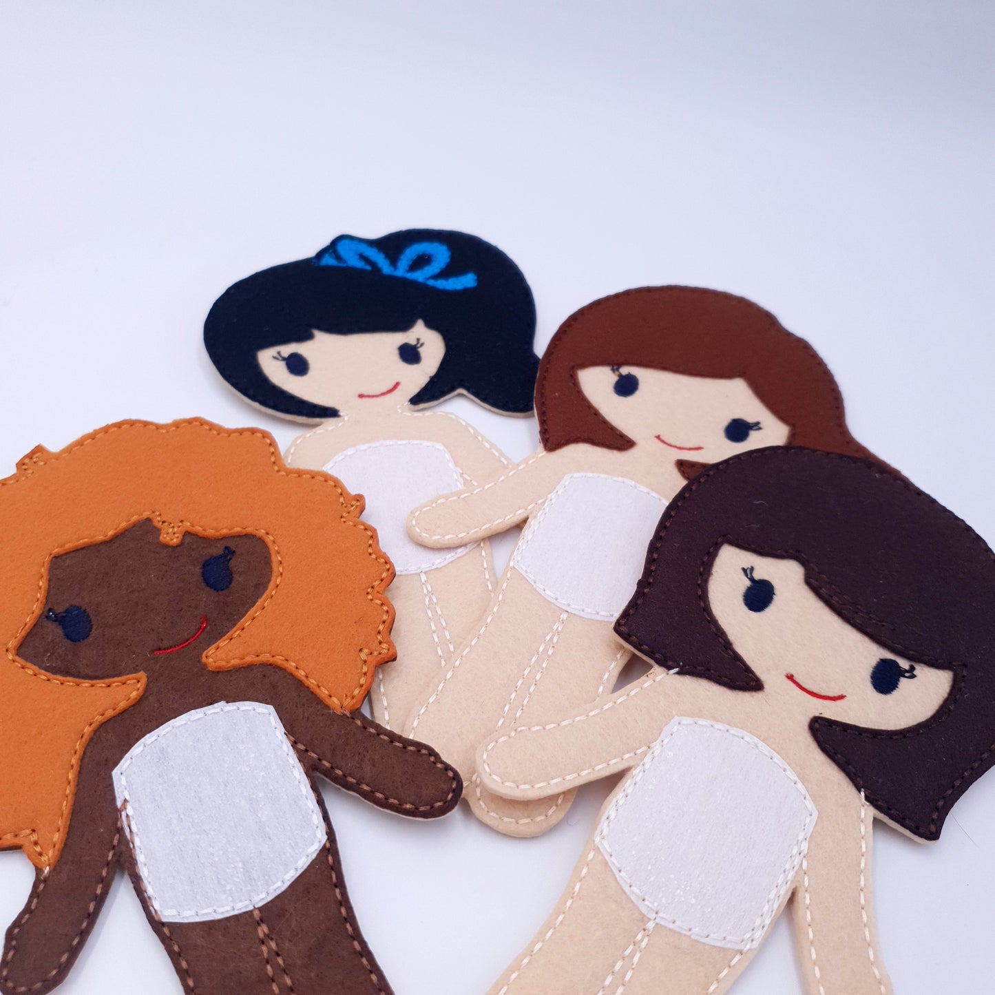 ITH Dress Up Dolls Multi Skin Tone 4 Base Dolls Machine Embroidery Design
