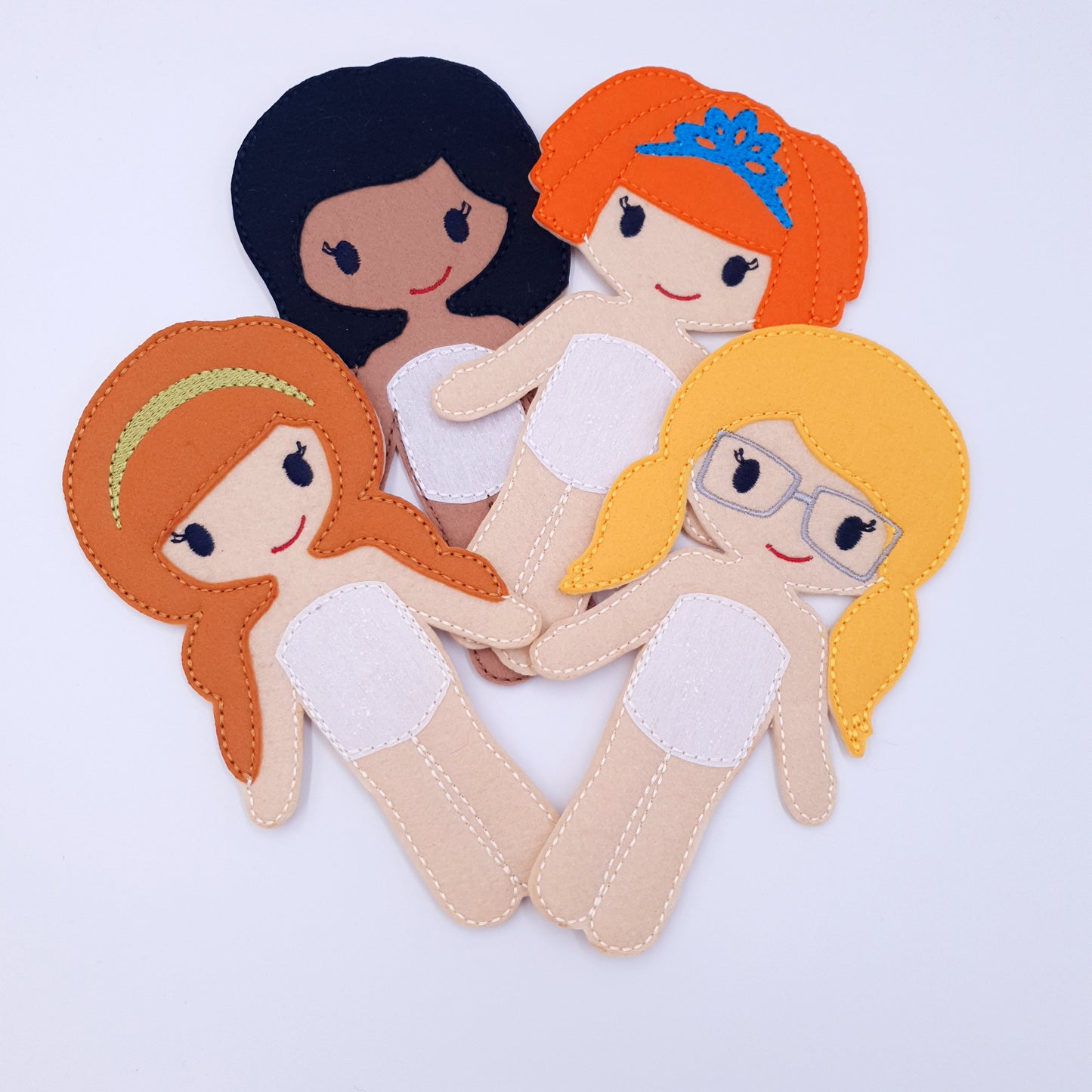 ITH Dress Up Dolls Characters Set 4 Base Dolls Machine Embroidery Design