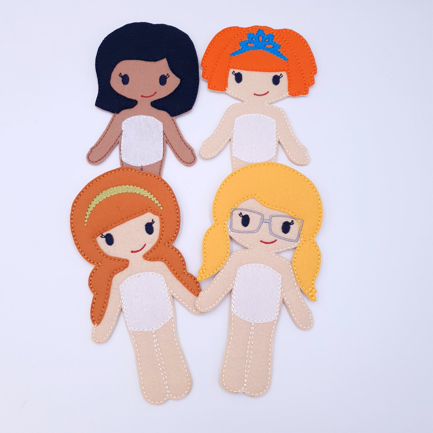 ITH Dress Up Dolls Characters Set 4 Base Dolls Machine Embroidery Design