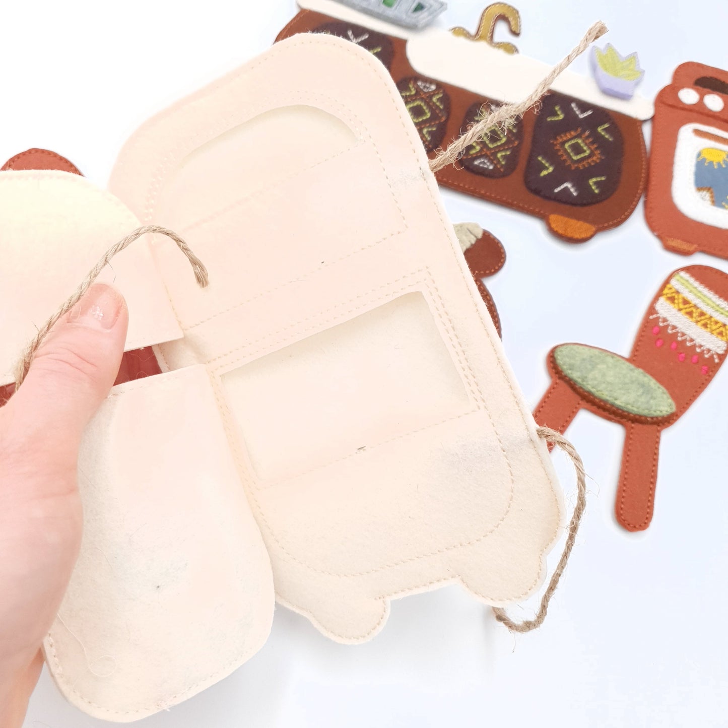 Boho Kitchen Dollhouse Furniture ITH Machine Embroidery Design Set Felt Fridge Stove Sink Table and Chairs for 5x7 Hoop Quiet Book Toy
