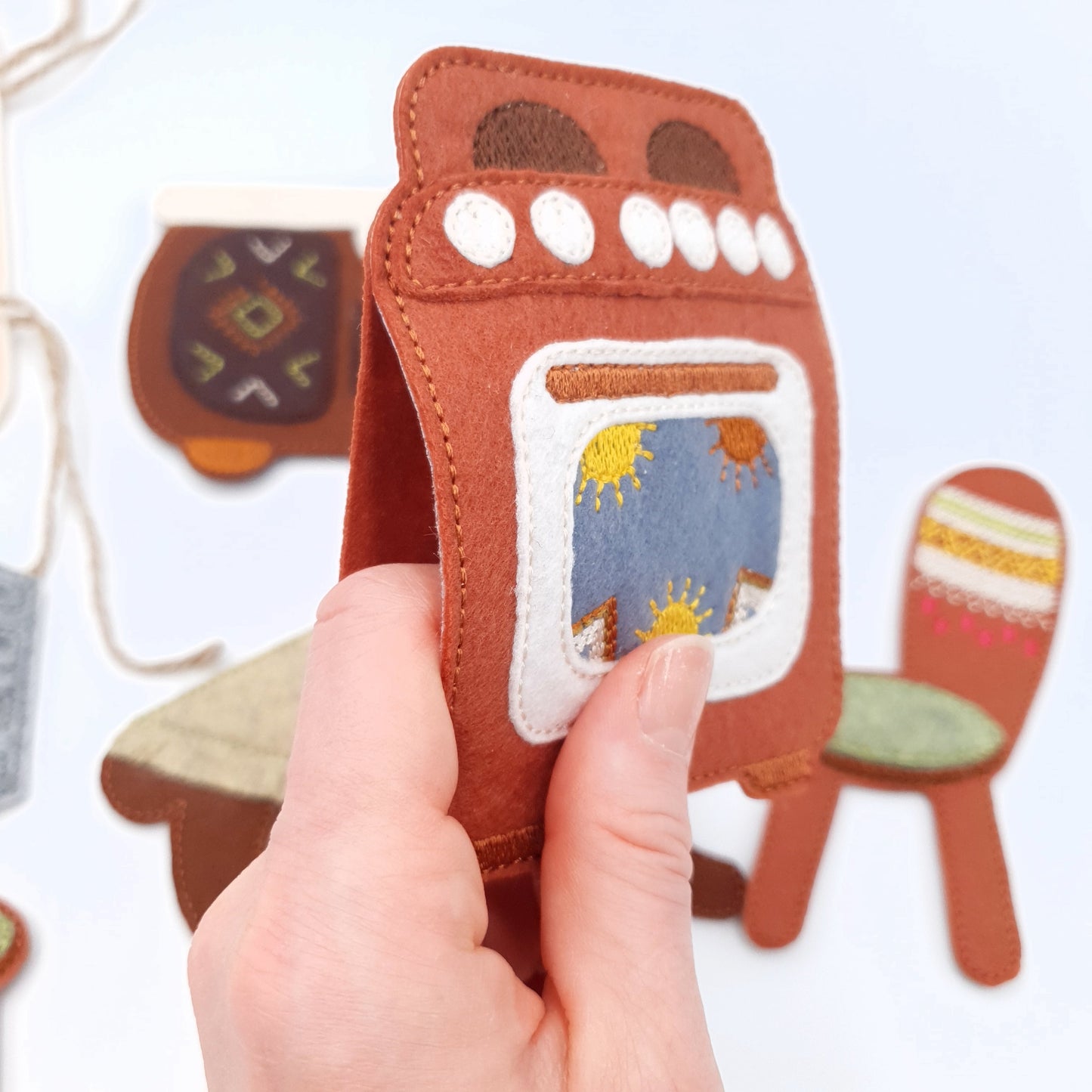 Boho Kitchen Dollhouse Furniture ITH Machine Embroidery Design Set Felt Fridge Stove Sink Table and Chairs for 5x7 Hoop Quiet Book Toy