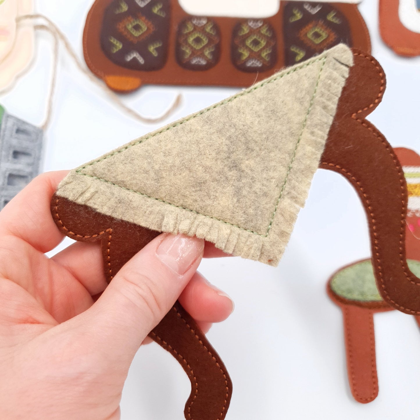 Boho Kitchen Dollhouse Furniture ITH Machine Embroidery Design Set Felt Fridge Stove Sink Table and Chairs for 5x7 Hoop Quiet Book Toy
