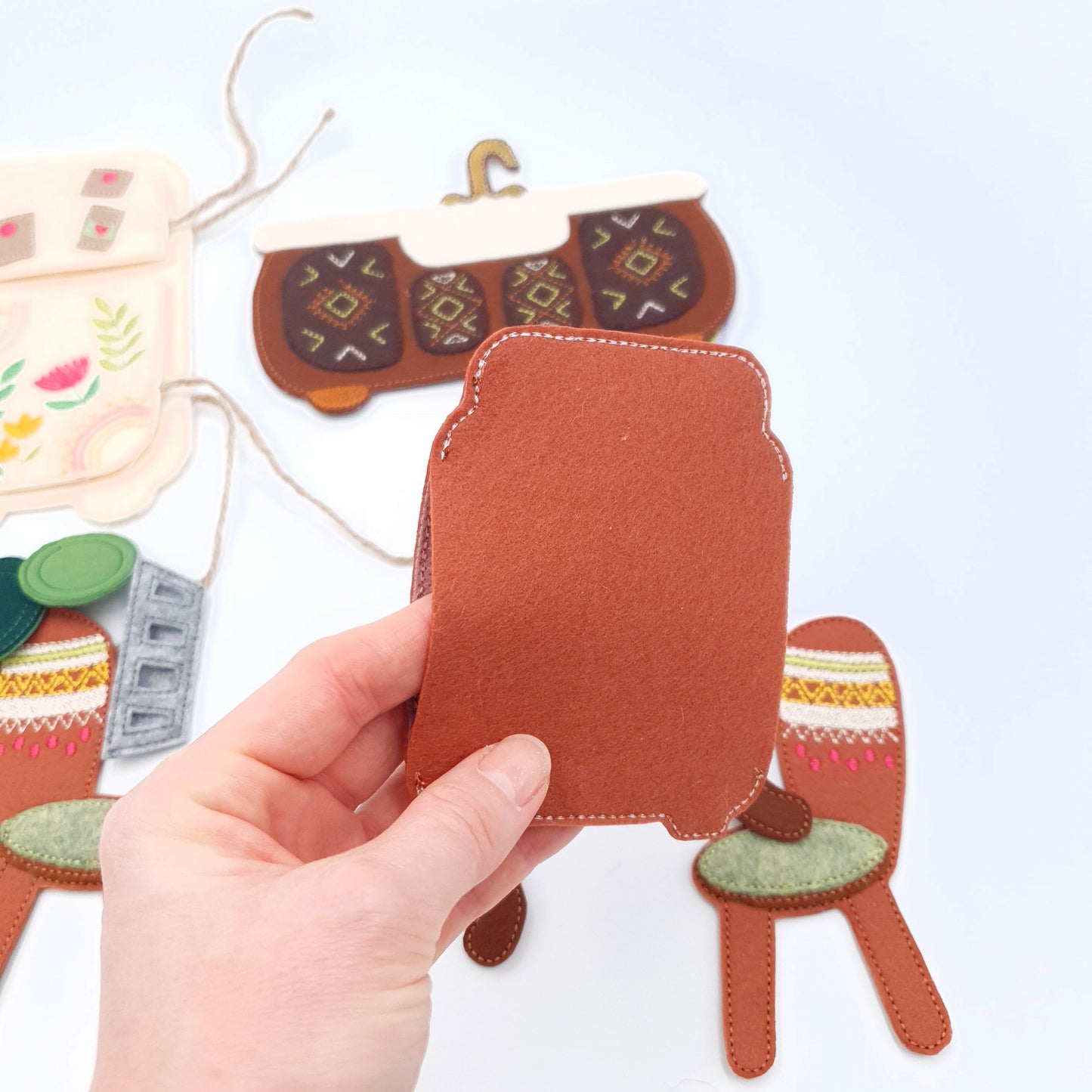 Boho Kitchen Dollhouse Furniture ITH Machine Embroidery Design Set Felt Fridge Stove Sink Table and Chairs for 5x7 Hoop Quiet Book Toy