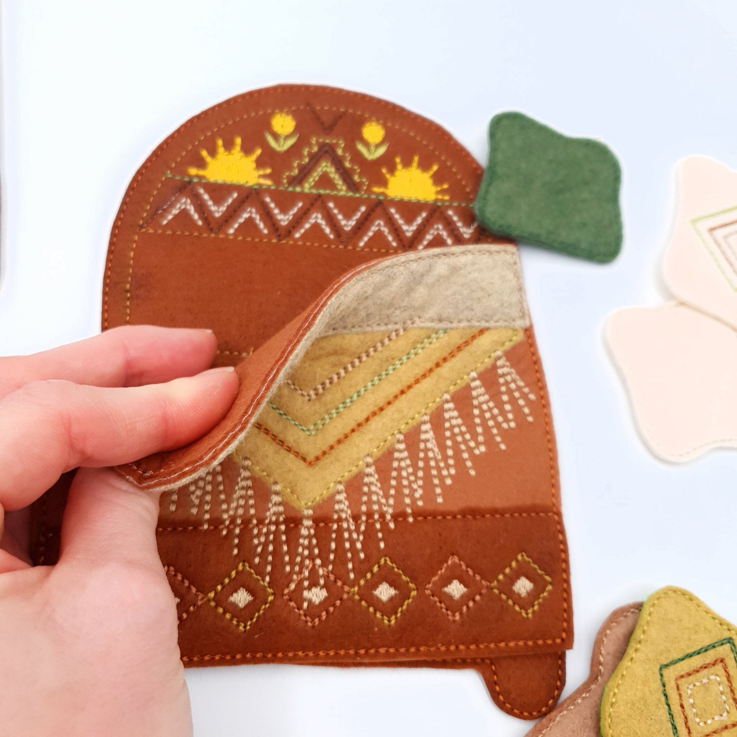 Boho Southwestern Dollhouse Furniture Set ITH Machine Embroidery Design Felt Toy Bed Wardrobe Armchair for 5x7 Hoop Quiet Book Accessory