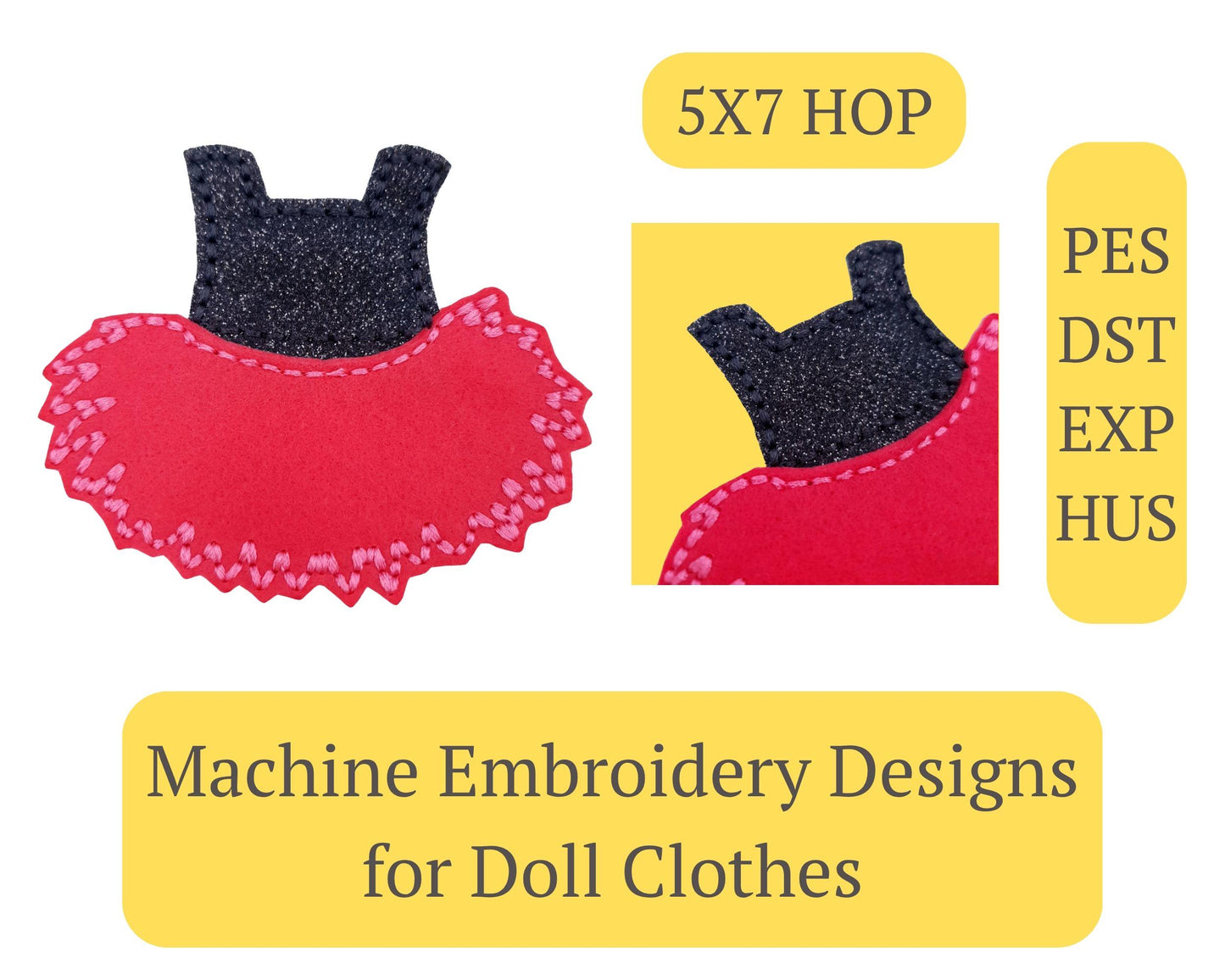 Machine Embroidery Doll Dress Design 5x7 Hoop Princess Clothes