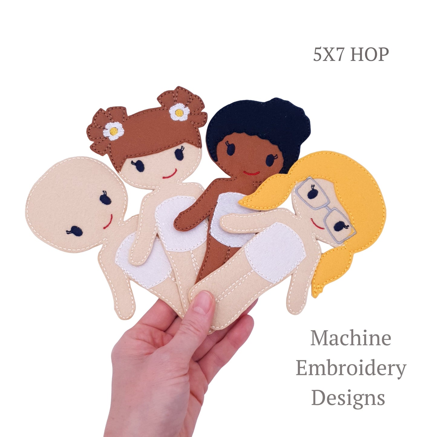 Multicultural Felt Doll Bases Set ITH Machine Embroidery