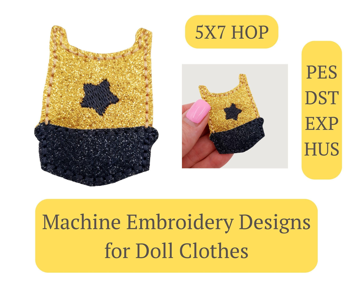 ITH Super Heroine Doll Clothes Embroidery Design Star Power Felt Outfit Pattern for Dress Up Dolls