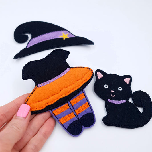 ITH Witch Doll Costume Embroidery Design  Halloween Felt Doll Outfit  5x7 Hoop Pattern