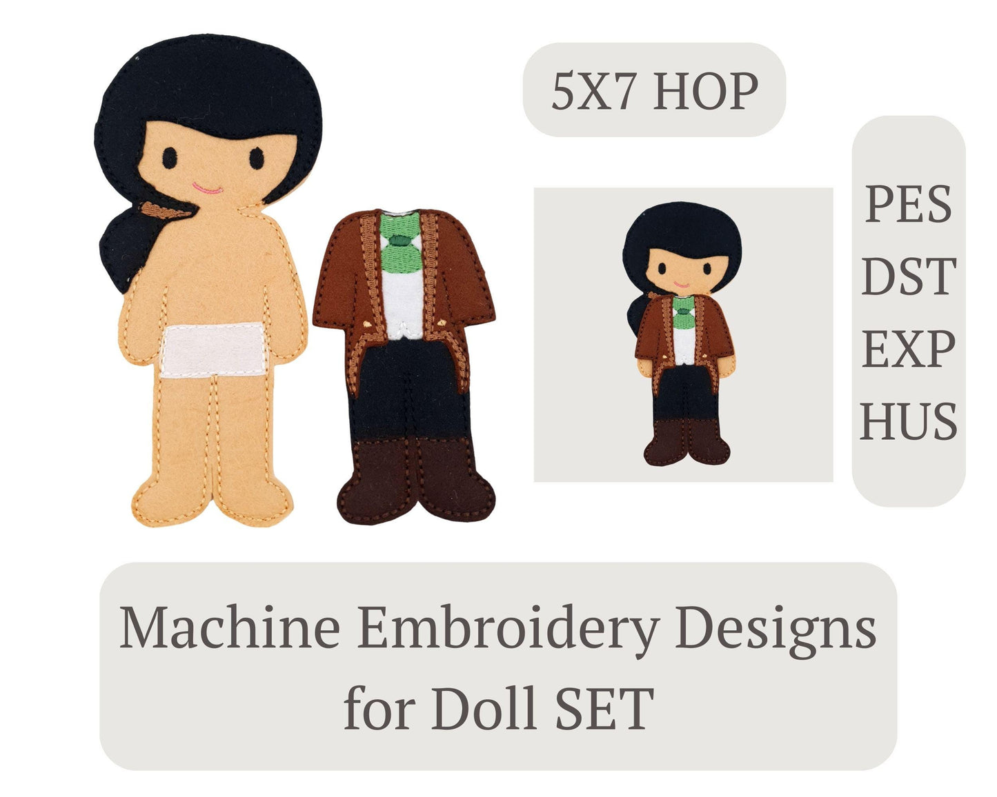 Felt Boy Doll & Suit ITH Embroidery Design 5x7 Gentleman Outfit Digital Download