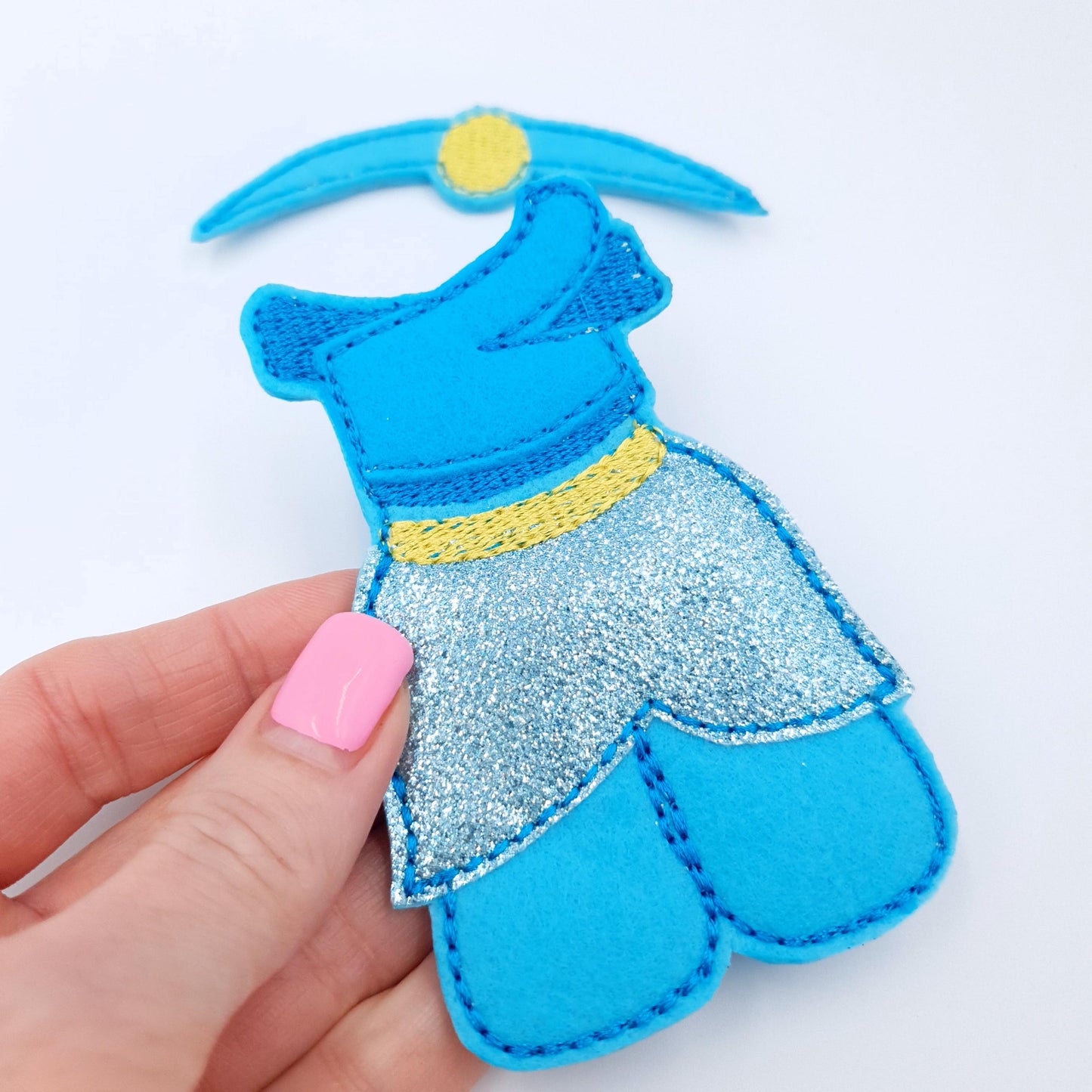 Felt Doll Dress Machine Embroidery Design: Blue Silver Princess Gown, 5x7 Hoop (ITH Pattern)