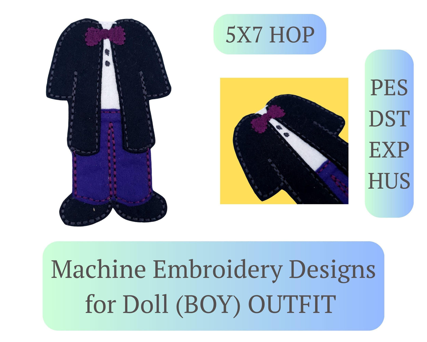 ITH Doll Tuxedo Embroidery Design  Felt Boy Doll Formal Suit 5x7 Hoop Pattern