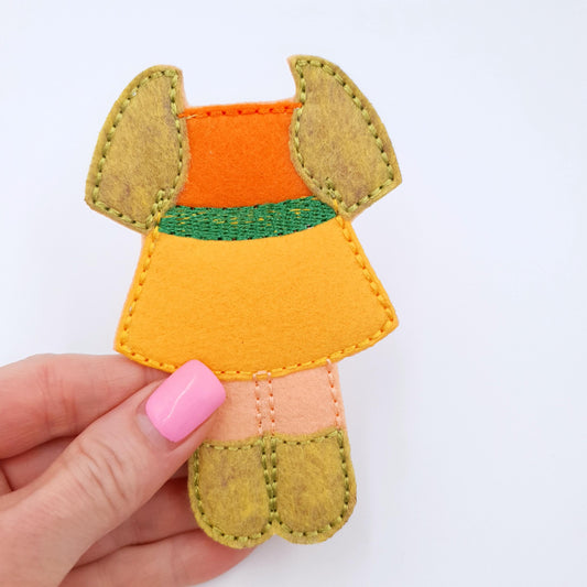 Playtime Doll Outfit Embroidery Pattern Yellow Dress for Felt Doll