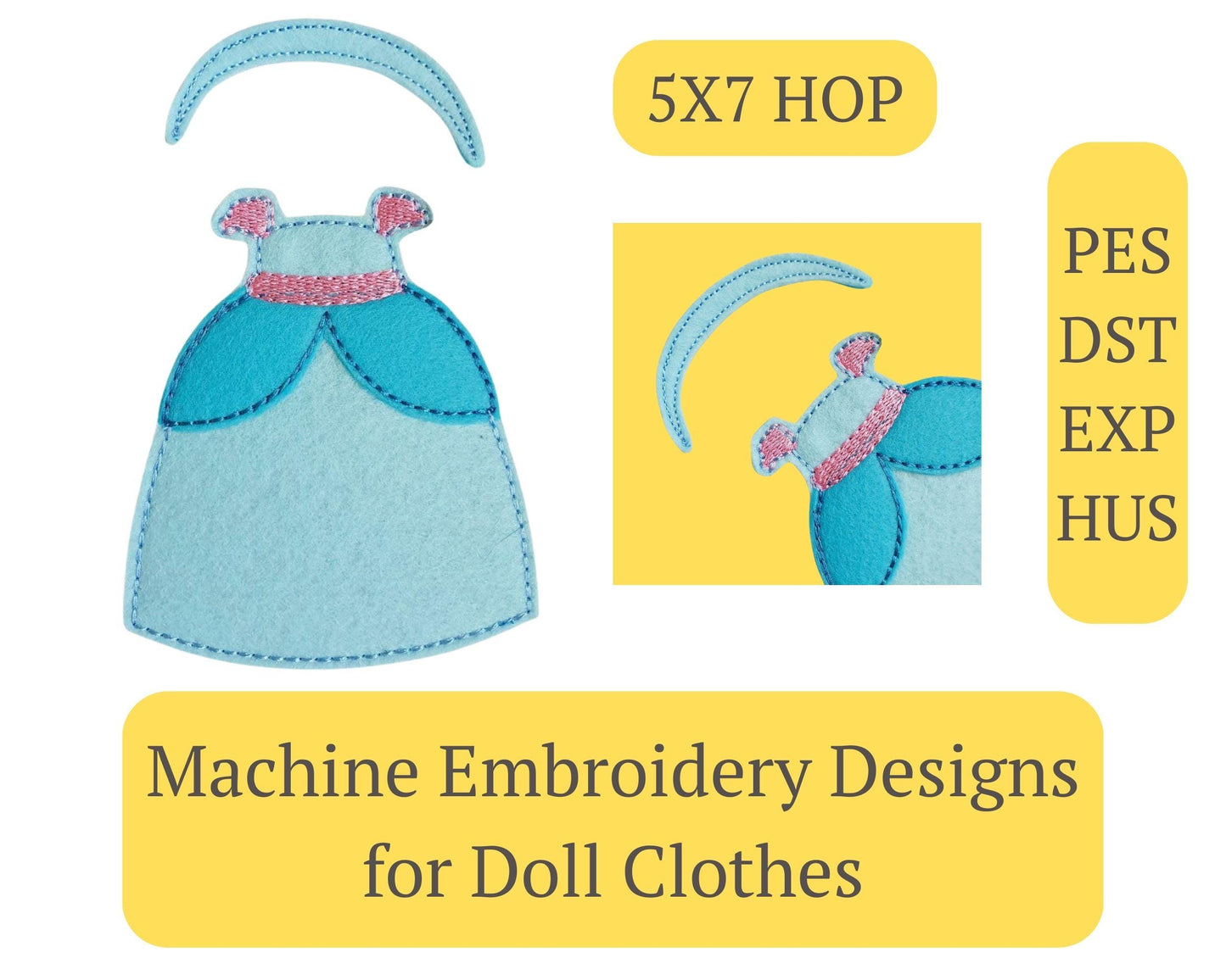 Applique Doll Dress Embroidery - 5x7 Hoop Digital Pattern