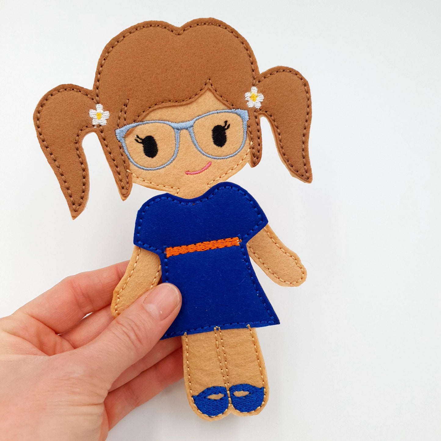 Felt Doll with Glasses Embroidery Design: ITH Doll & Dress Outfit (Digital Download)