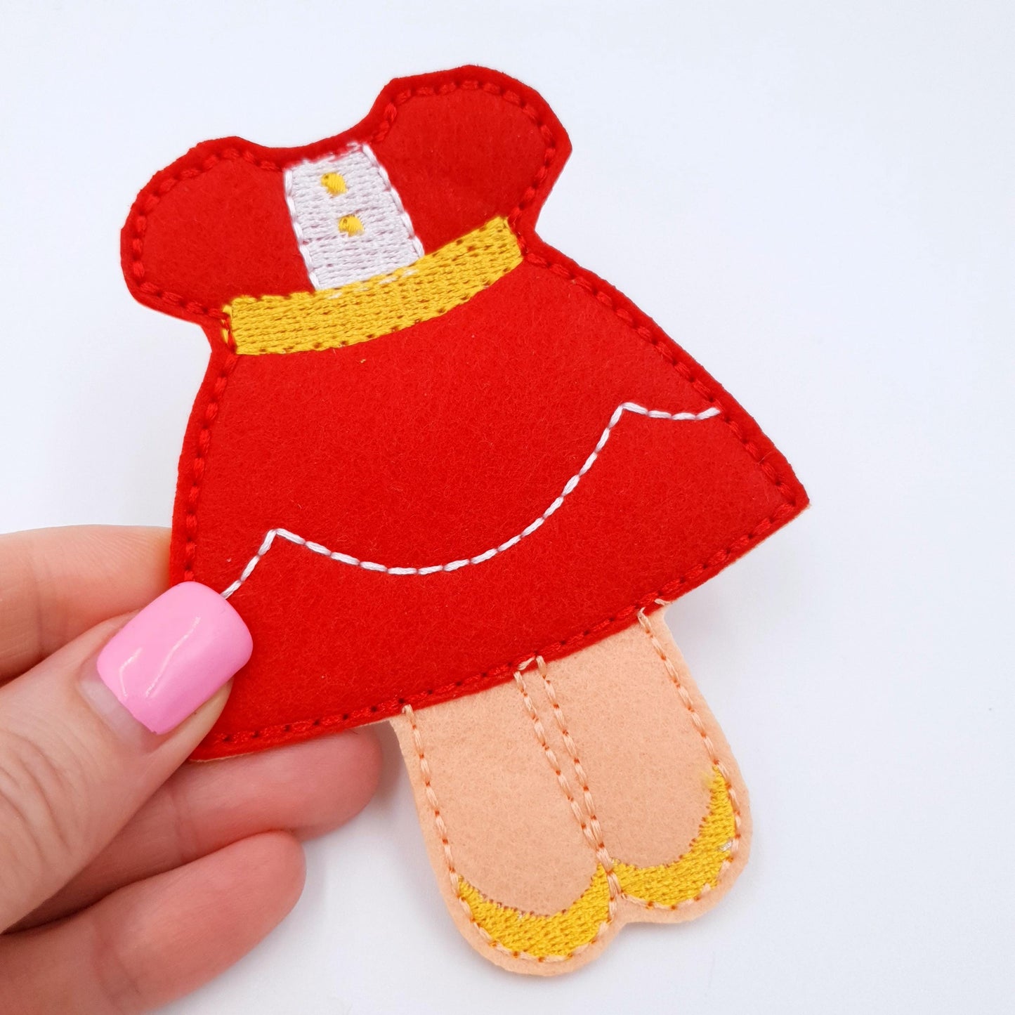 Felt Doll with Red Dress Machine Embroidery Design ITH Pattern 5x7 Hoop